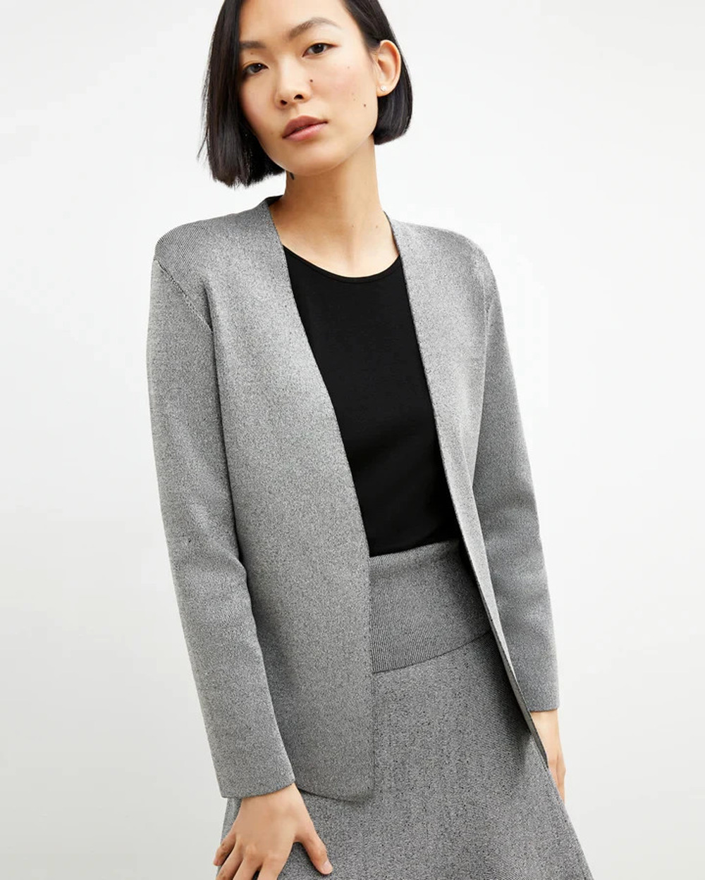 NWT MM Lafleur The Woolf Jardigan Silver Metallic Open Front Long Sleeve Gray M